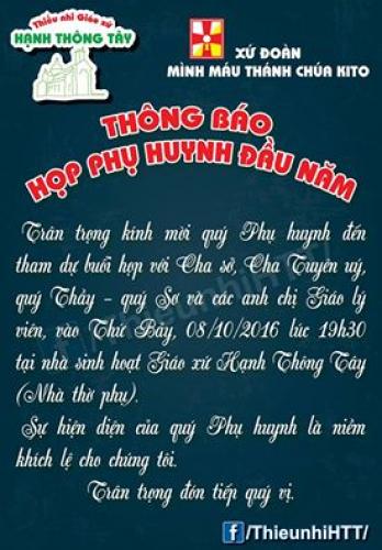 THÔNG BÁO HỌP PHỤ HUYNH