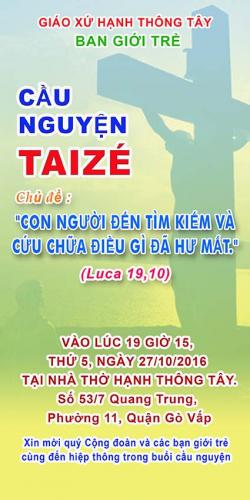CẦU NGUYỆN TAIZÉ NGÀY 27/10/2016